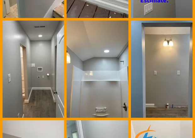 Modern light fixtures and a chandelier installed by Dibble Electrical in a Central Virginia home